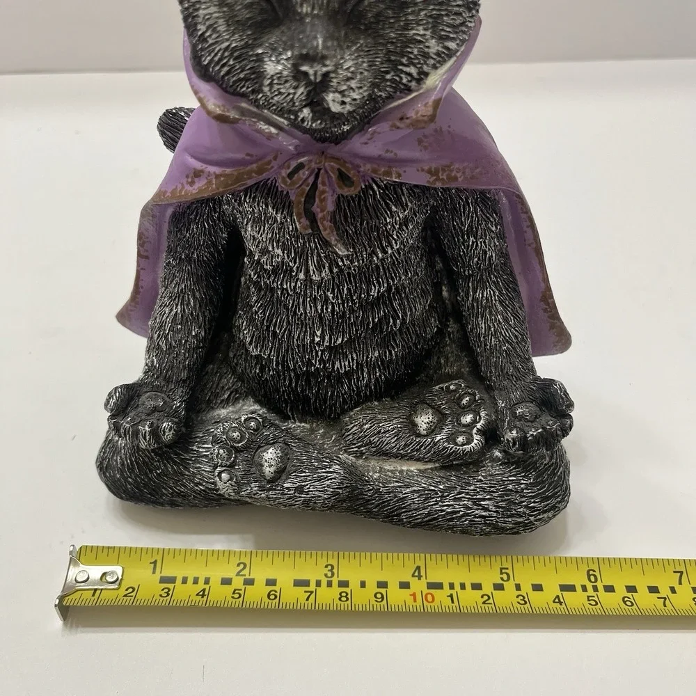 Halloween Meditating Yoga Zen Cat Resin Black Purple Cape 7.5x6